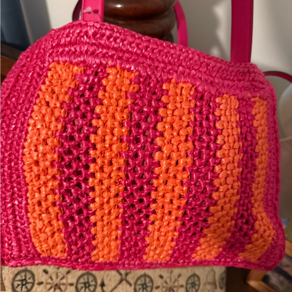NWT Hawaii Kate spade New York Pink & Orange Woven Straw Tote - Picture 4 of 9